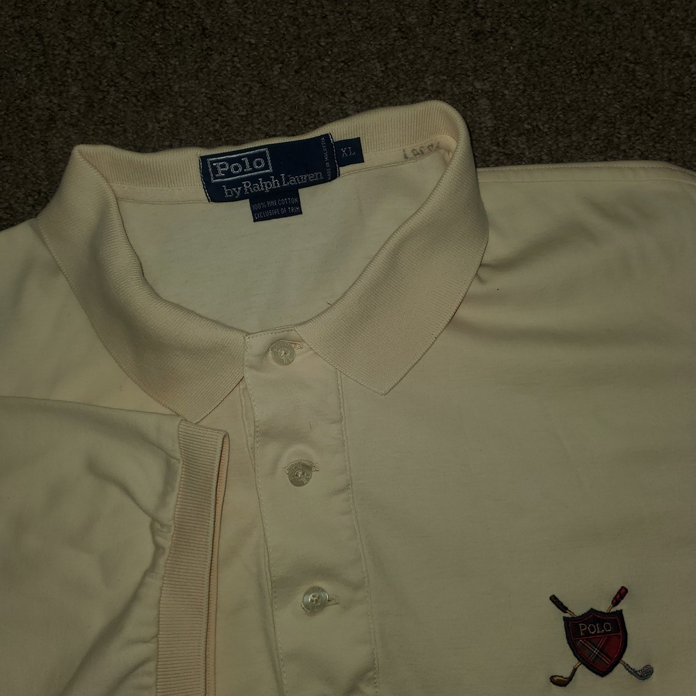 VTG Polo Ralph Lauren Shirt Men's XL Yellow Polo The Champions Crest Shield USA